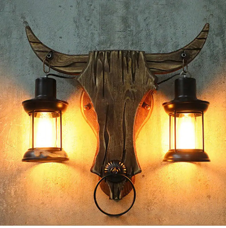 Industrial Light Design Retro Iron Wood Lamp Glass Wall Lamp