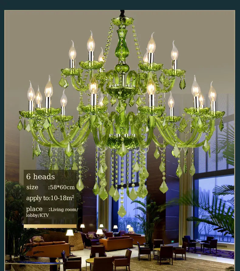 E14 Luxury Crystal Chandelier Green Wedding Parlor Bedroom