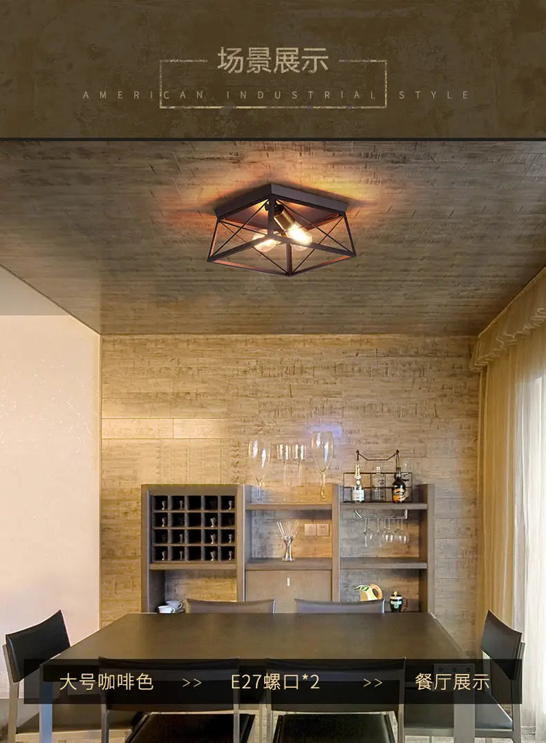 American Retro Industrial Ceiling Lamp Farmhouse Corridor