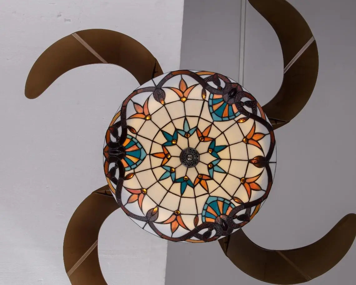 Tiffany-Style Invisible Ceiling Fan Lamp - Retro