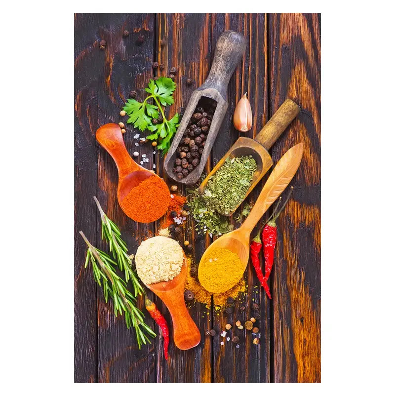 Grains, Spices, and Spoon Canvas Oil Painting: Kitchen Wall