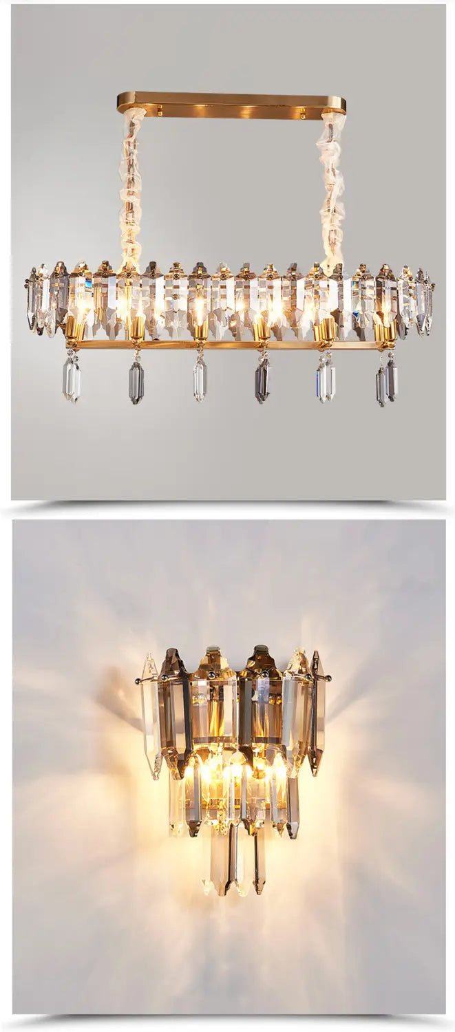 Modern Dimmable LED Chandeliers - Black Gray Crystal Lustres