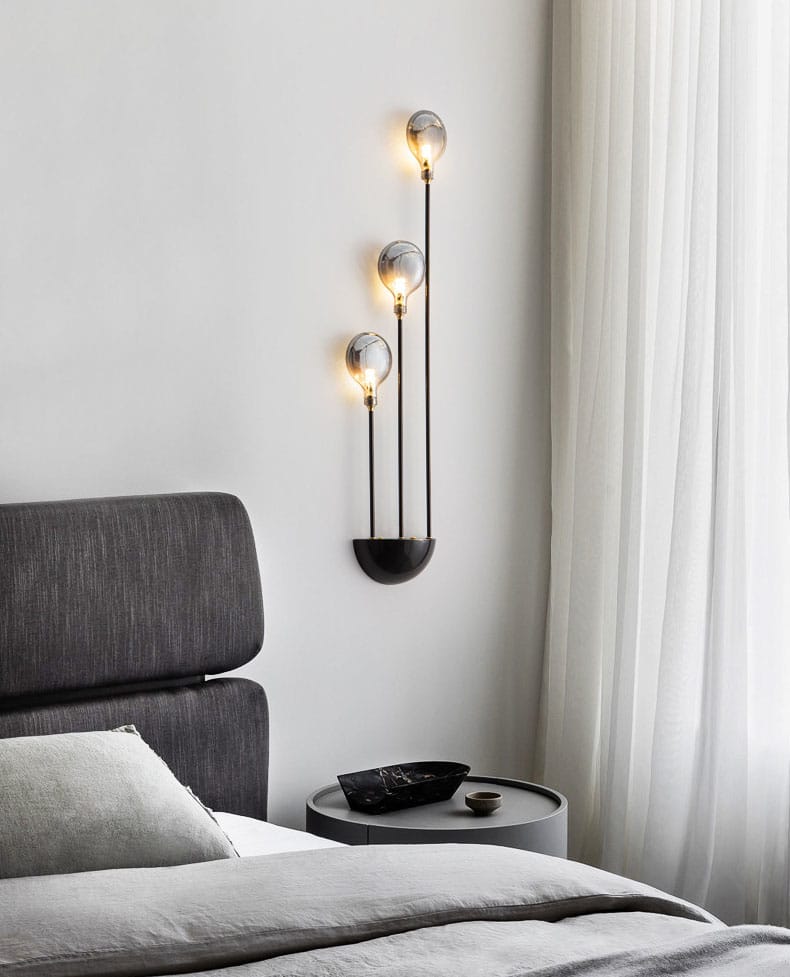 Modern Gray Glass G4 Wall Lamp Gold Black Copper Bedroom