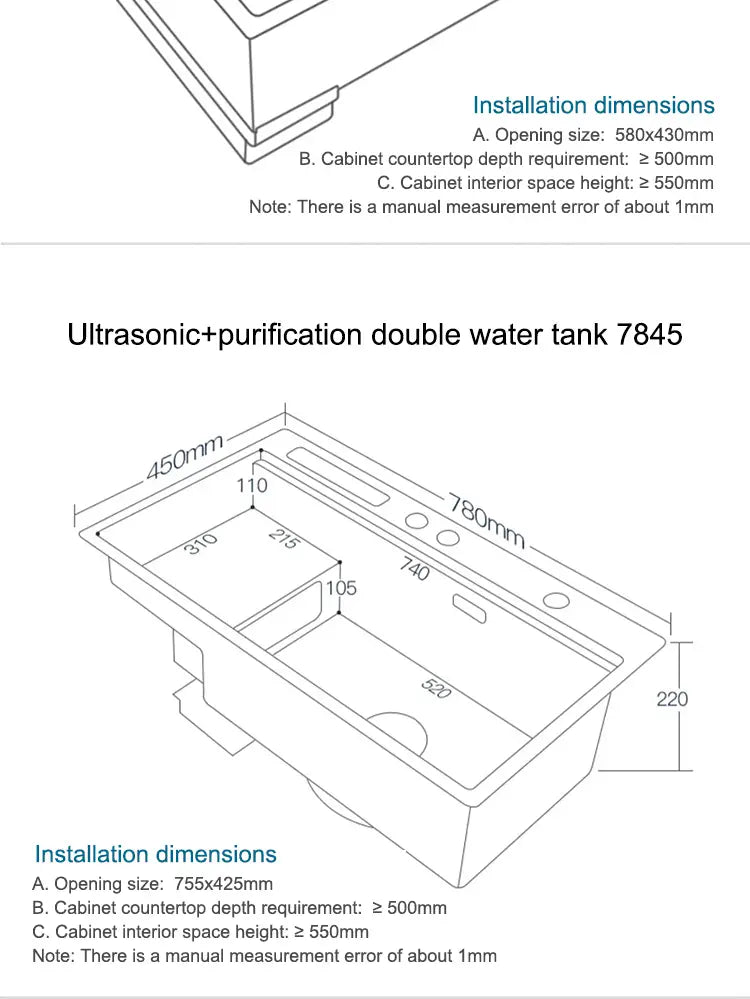 Kitchen Sink Stainless Steel Dishwashing Sink Ultrasonic