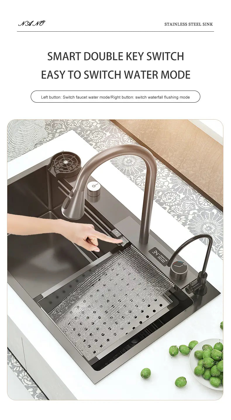 Waterfall Sink Stainless Steel Kitchen Sink Large Single