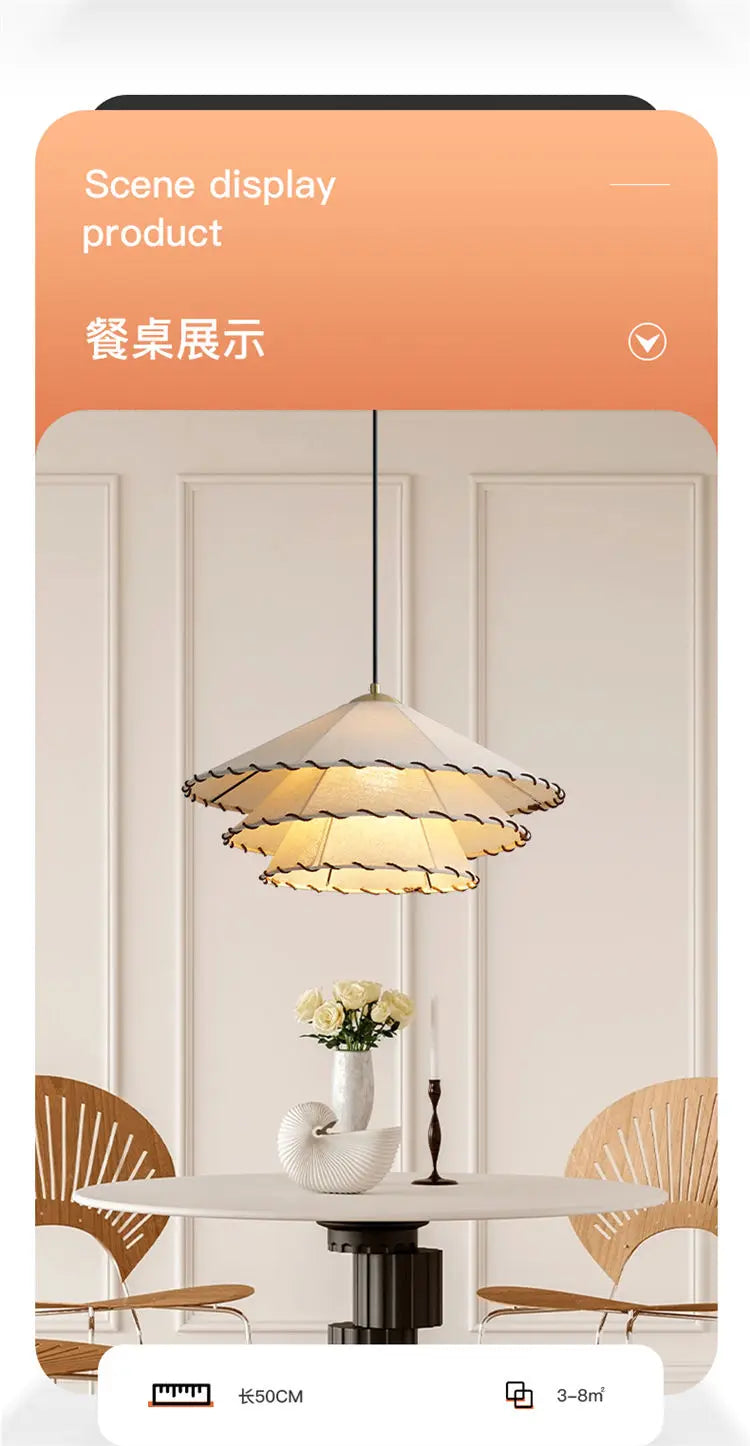 Luna Nordic Fabric Chandelier - Cotton Linen Hat Lamp for
