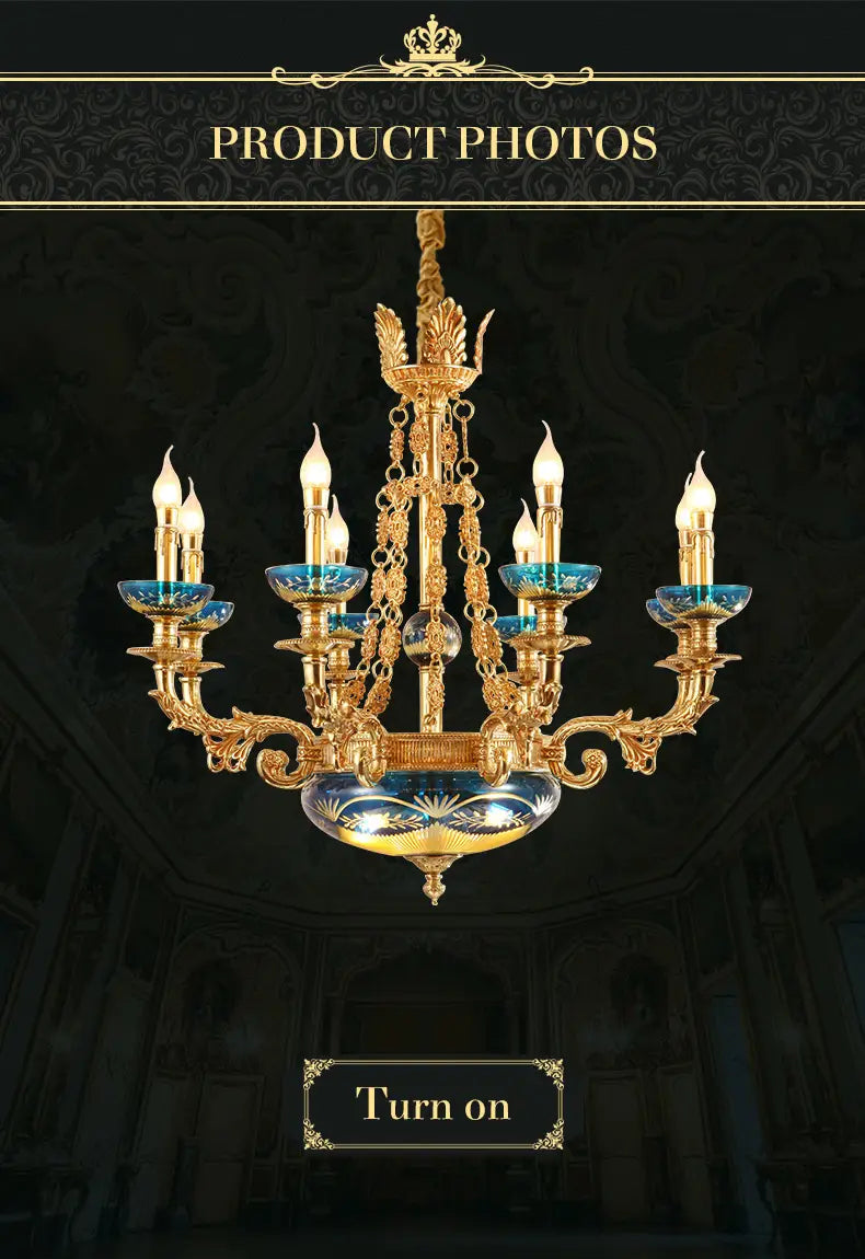European Elegant Style Full Copper Pendant Lamp Living Room