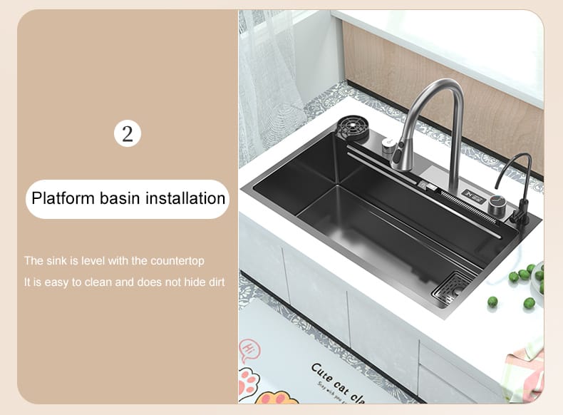 Waterfall Sink Kitchen 304 Stainless Steel Sink Large Single