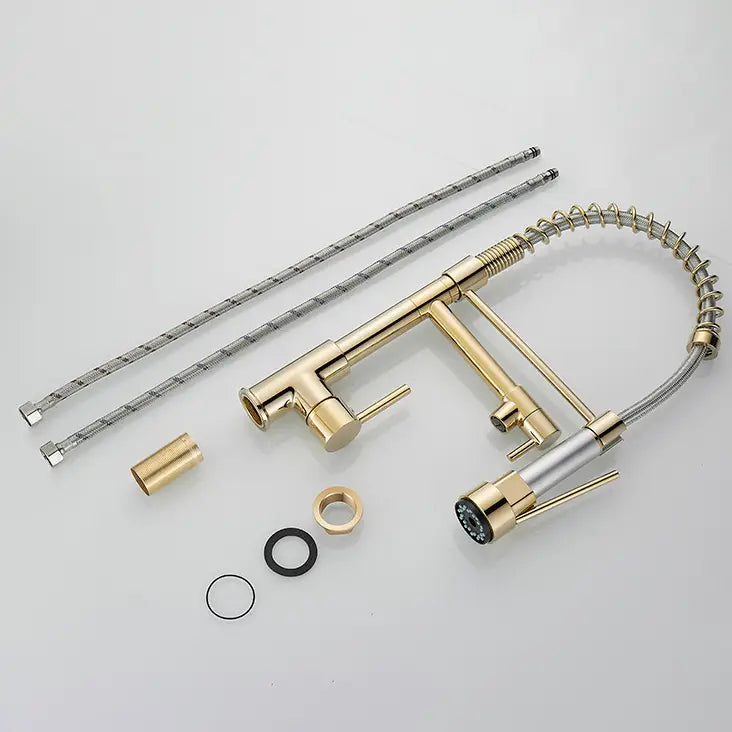 Pull Down Spring Kitchen Faucets Rose Gold Hot Cold Kitchen