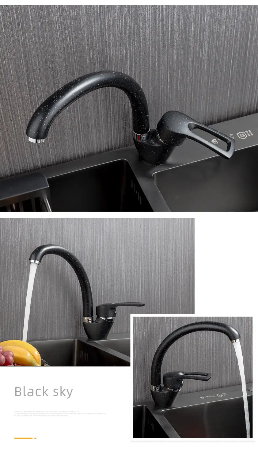 Polished Kitchen Basin Faucet Cold and Hot Chrome Black 360