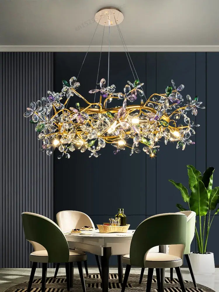 Liana French Crystal Gold Pendant Lamp for Dining & Villas