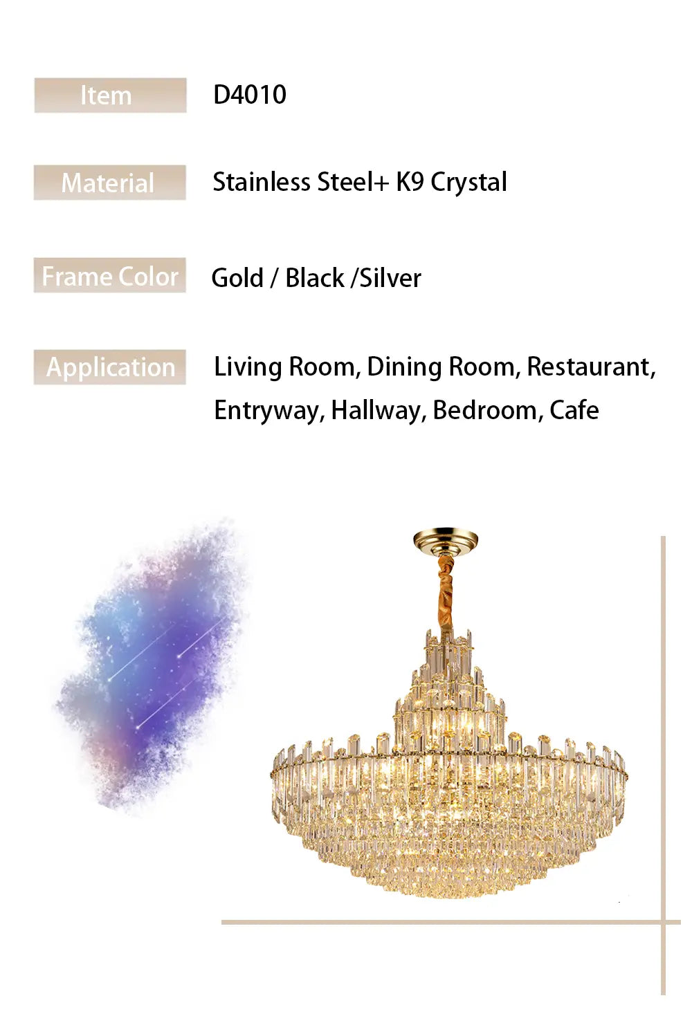 Luxury white Crystal Chandeliers for Living room, Dining