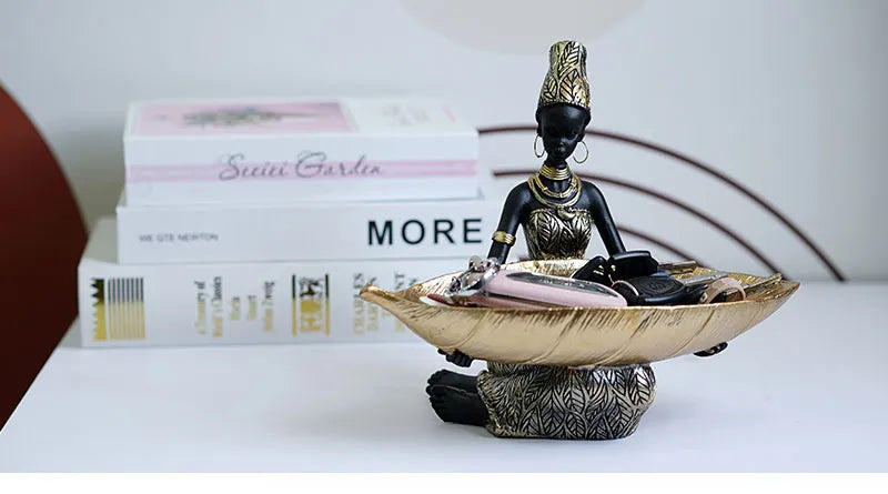 SAAKAR Resin Exotic Black Woman Storage Figurines Africa