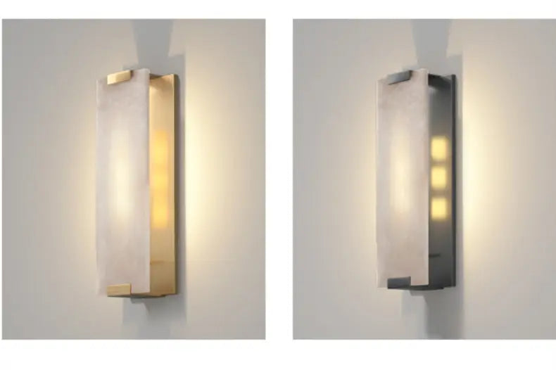 Rectangle Natural Marble LED Wall Lights Copper Foyer