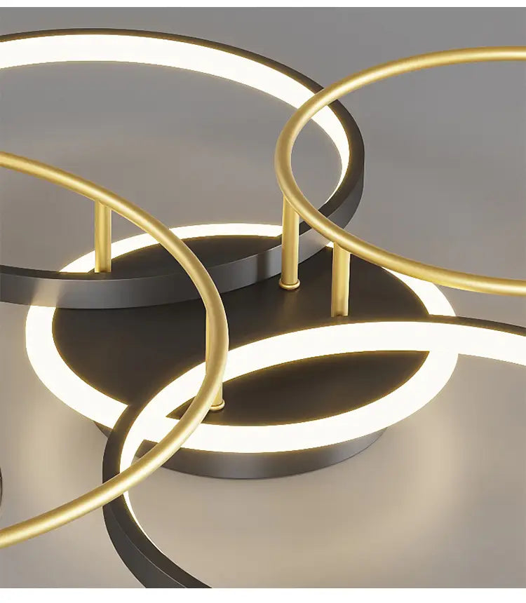 Modern Simple Black Gold Round Led Chandelier Minimalist