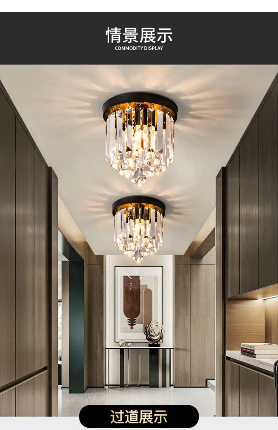 American Round Crystal Ceiling Lamp Modern Simple Corridor