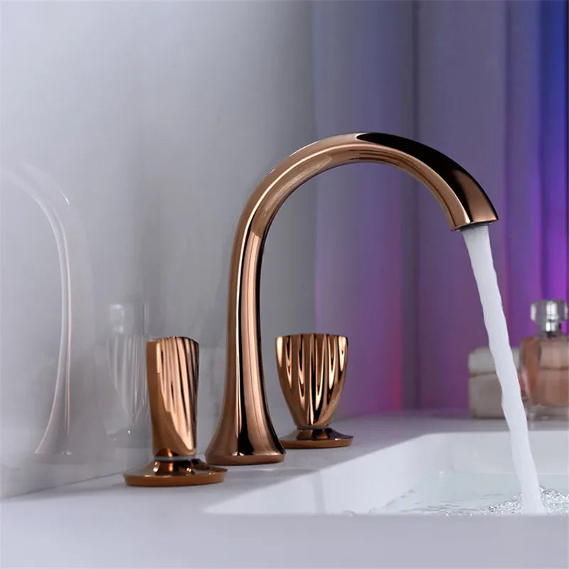 Bathroom basin brass faucet Rose Gold double handle faucet