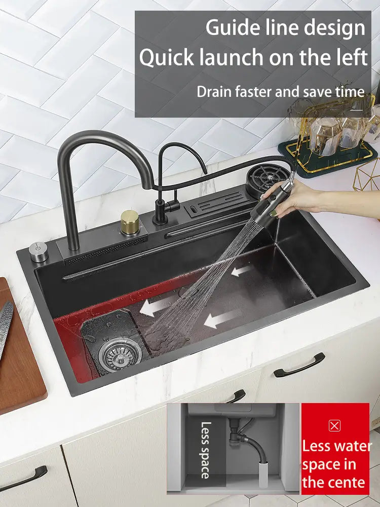 New Grey Nano 304 Stainless Steel Kitchen Sink Waterfall