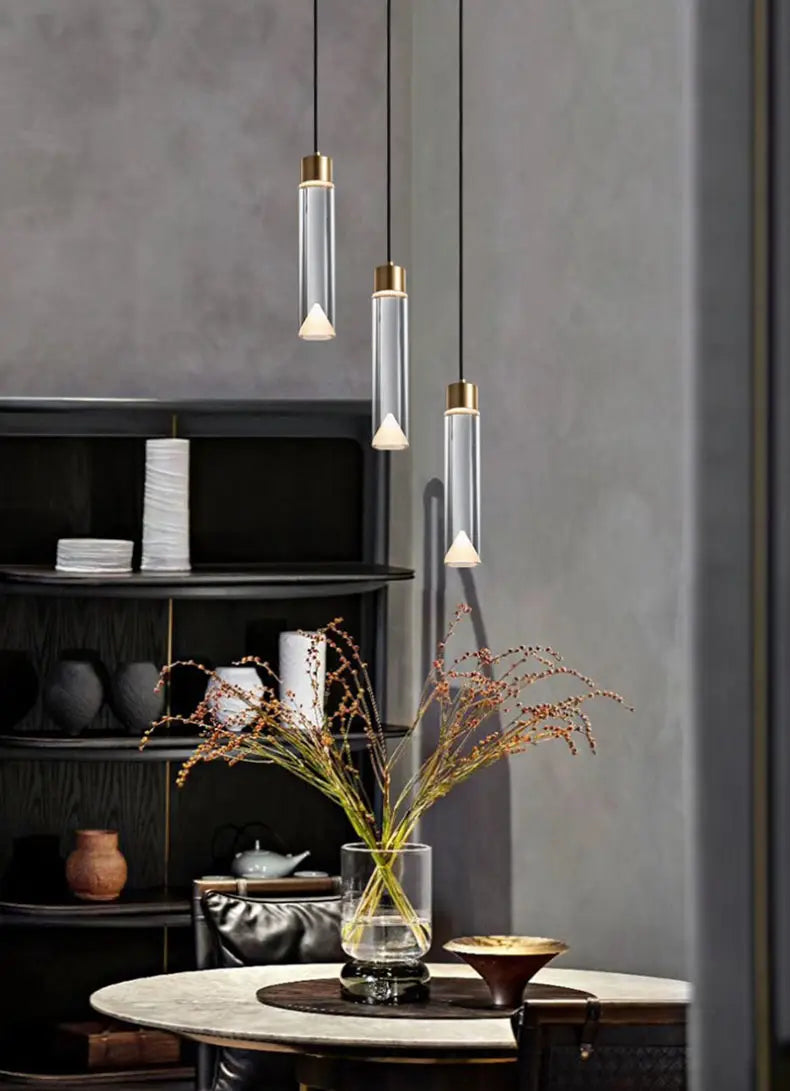 Modern Clear Crystal Pendant Lamp - Copper Hanging Light