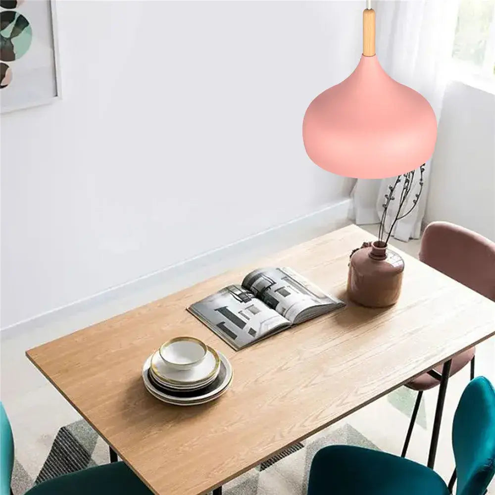 Nordic Modern E27 Wood Pendant Light Pink Pendant Lamp Shade