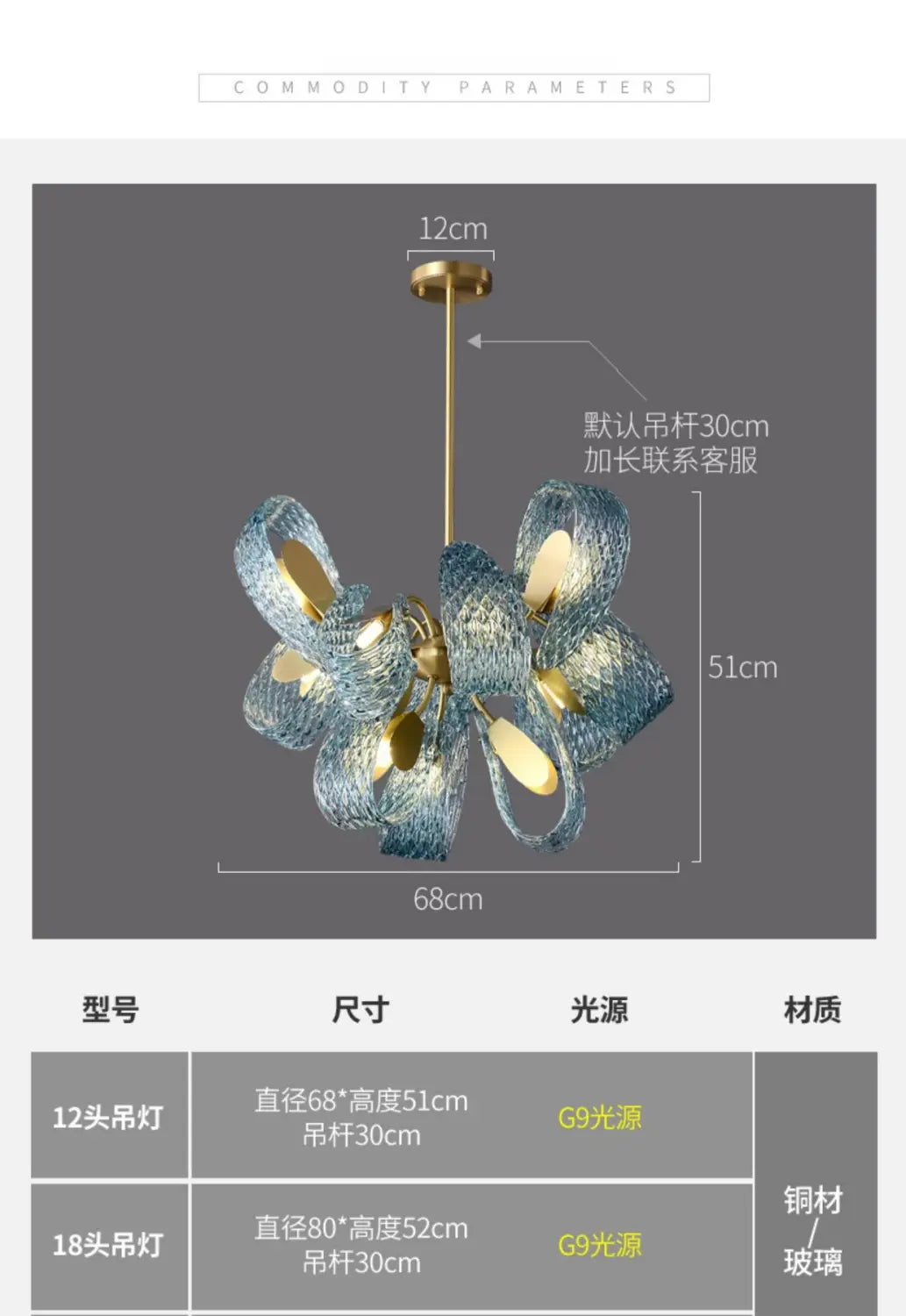Modern Luxury Flower Ceiling Chandeliers Blue Copper Led