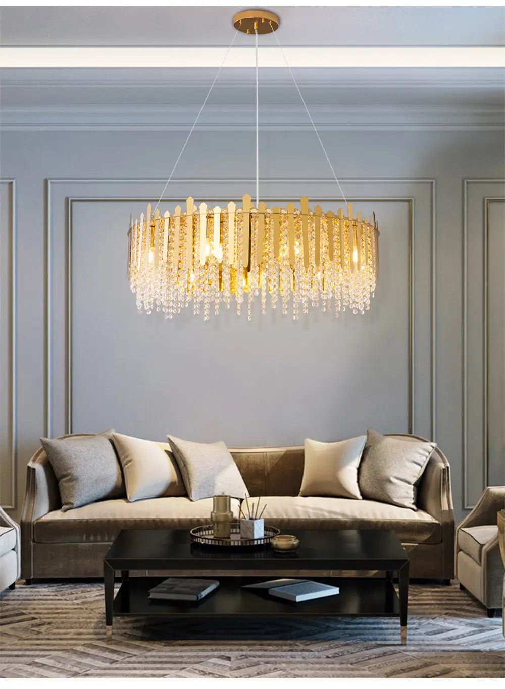 Luxury Dimmable LED Ceiling Chandeliers - Glass Gold Hanging