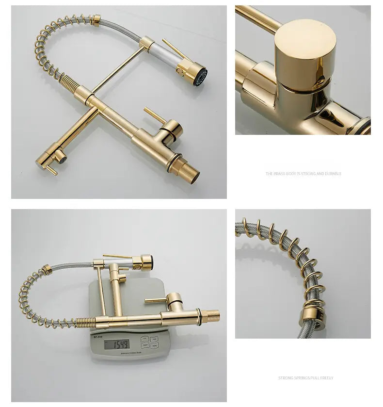 Pull Down Spring Kitchen Faucets Rose Gold Hot Cold Kitchen