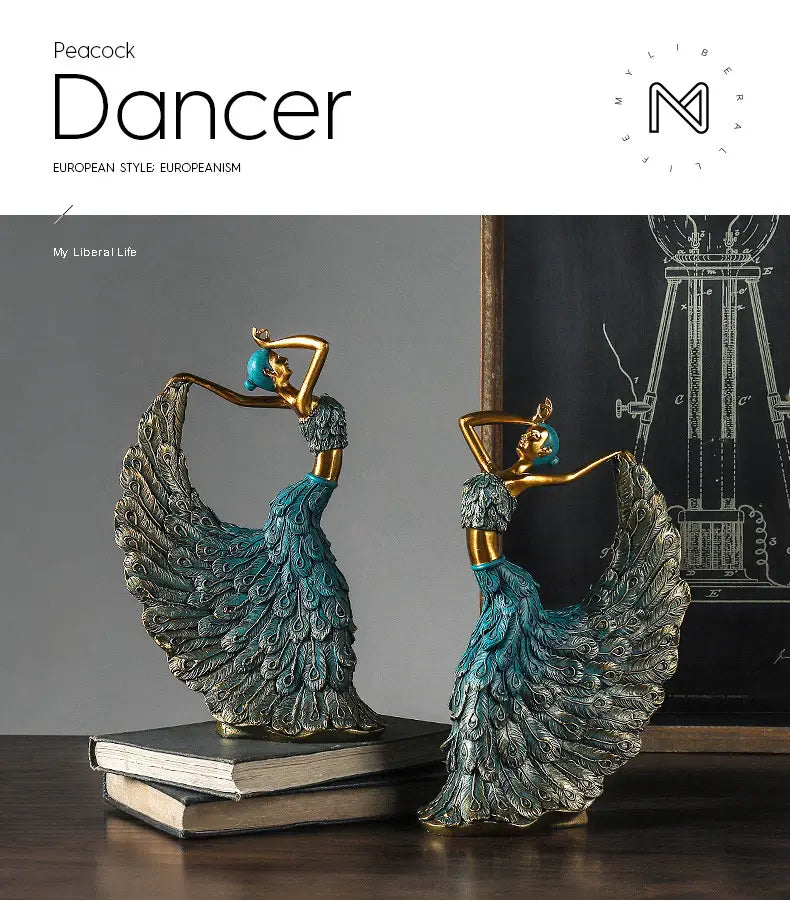 Nordic Peacock Dancer Figurines - Luxurious Resin Statue