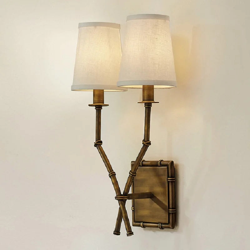 Elliot Nordic Double-Headed Linen Wall Lamp - Iron Bamboo
