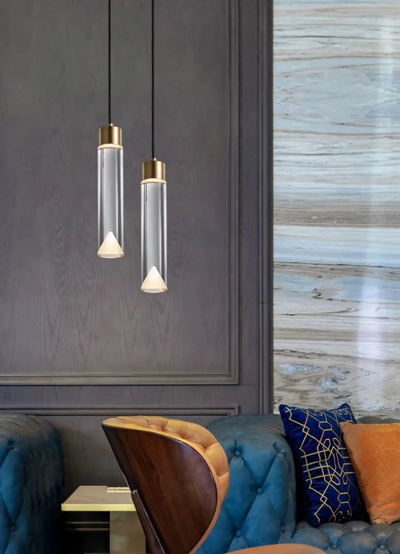 Modern Clear Crystal Pendant Lamp - Copper Hanging Light