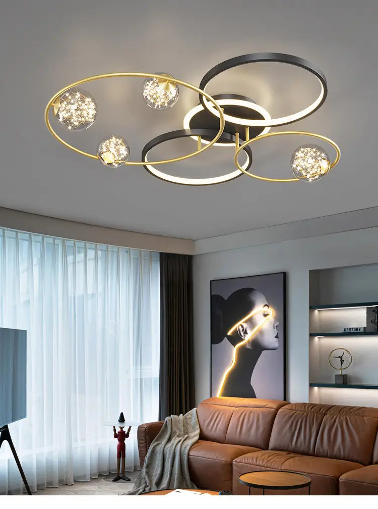 Modern Simple Black Gold Round Led Chandelier Minimalist