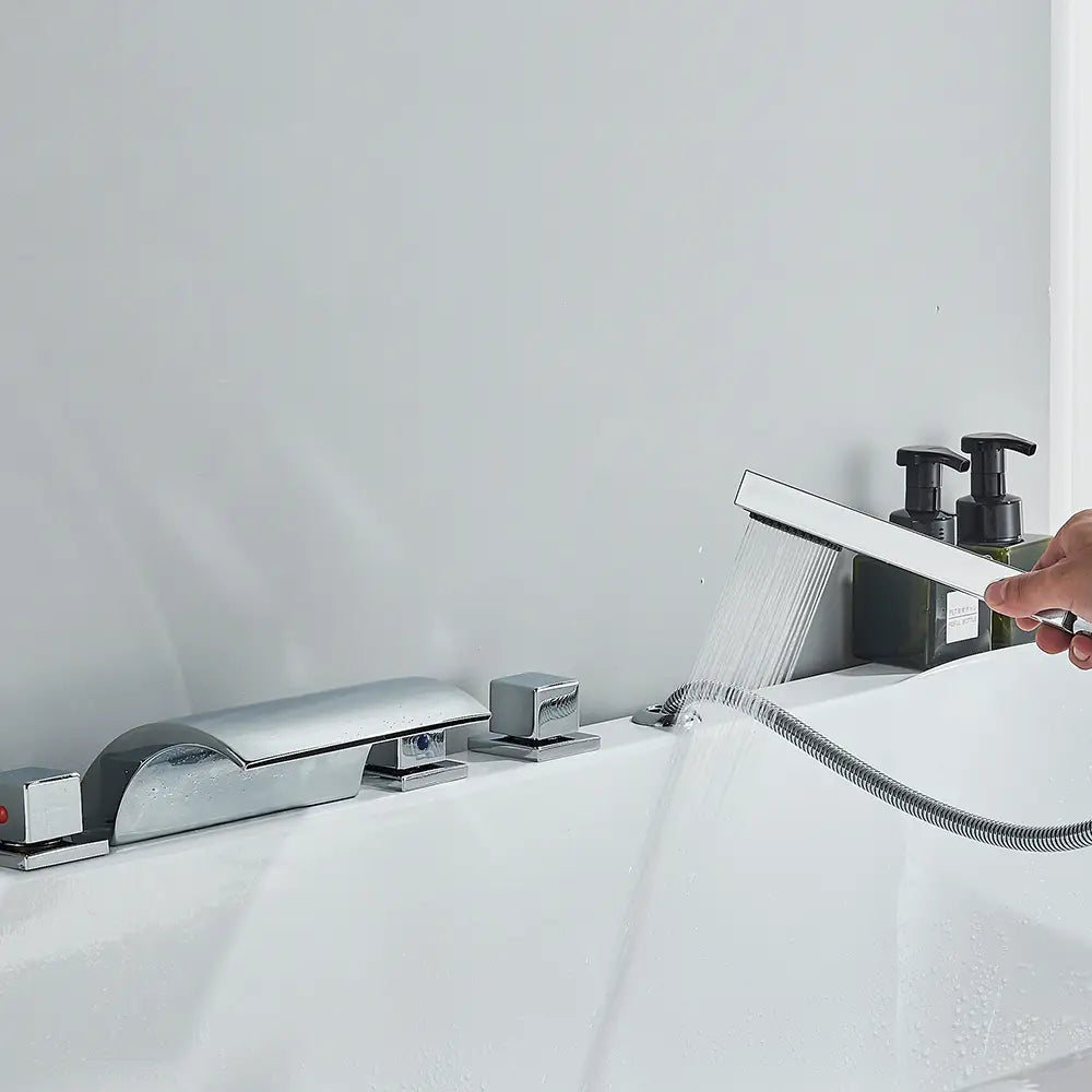 Black Brass Waterfall Bathtub Faucet Widespread Tub Sink Tap