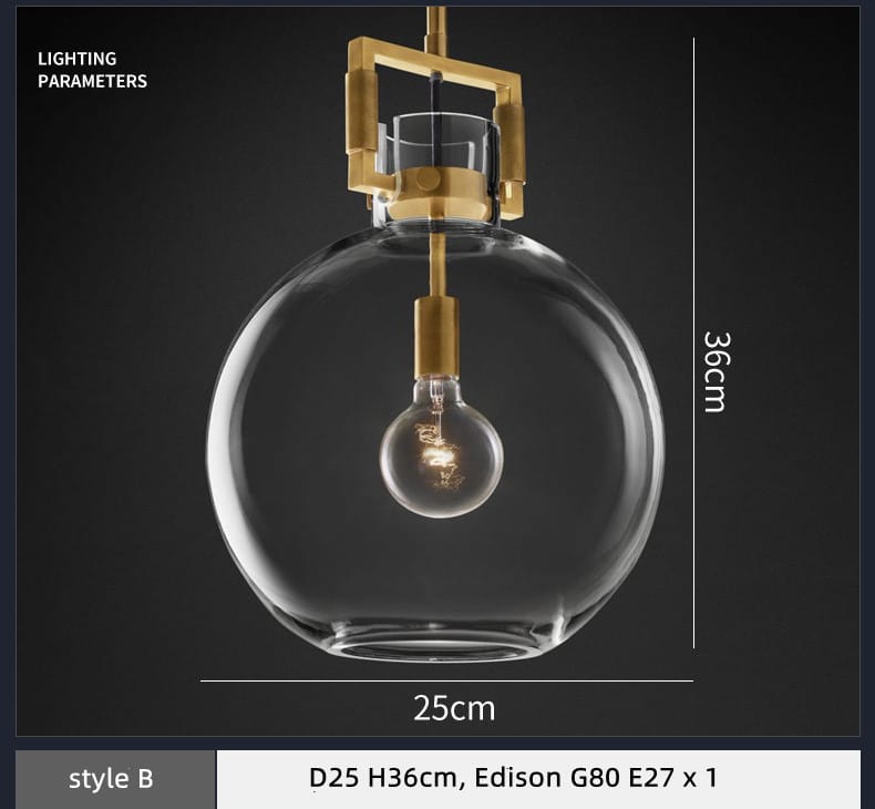 American Retro Edison E27 LED Pendant Light - Gold Metal