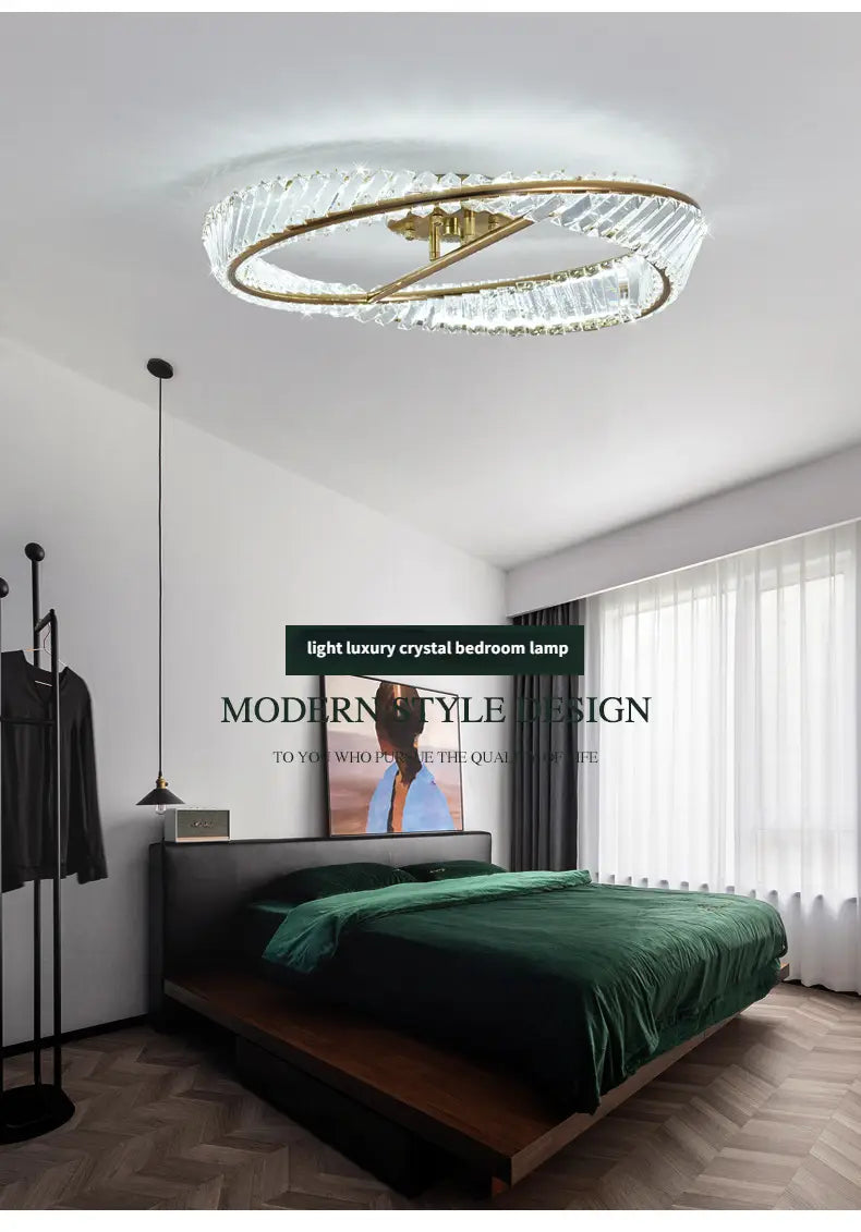 Modern Led Irregular Rings Ceiling Lamps Crystal Bedroom