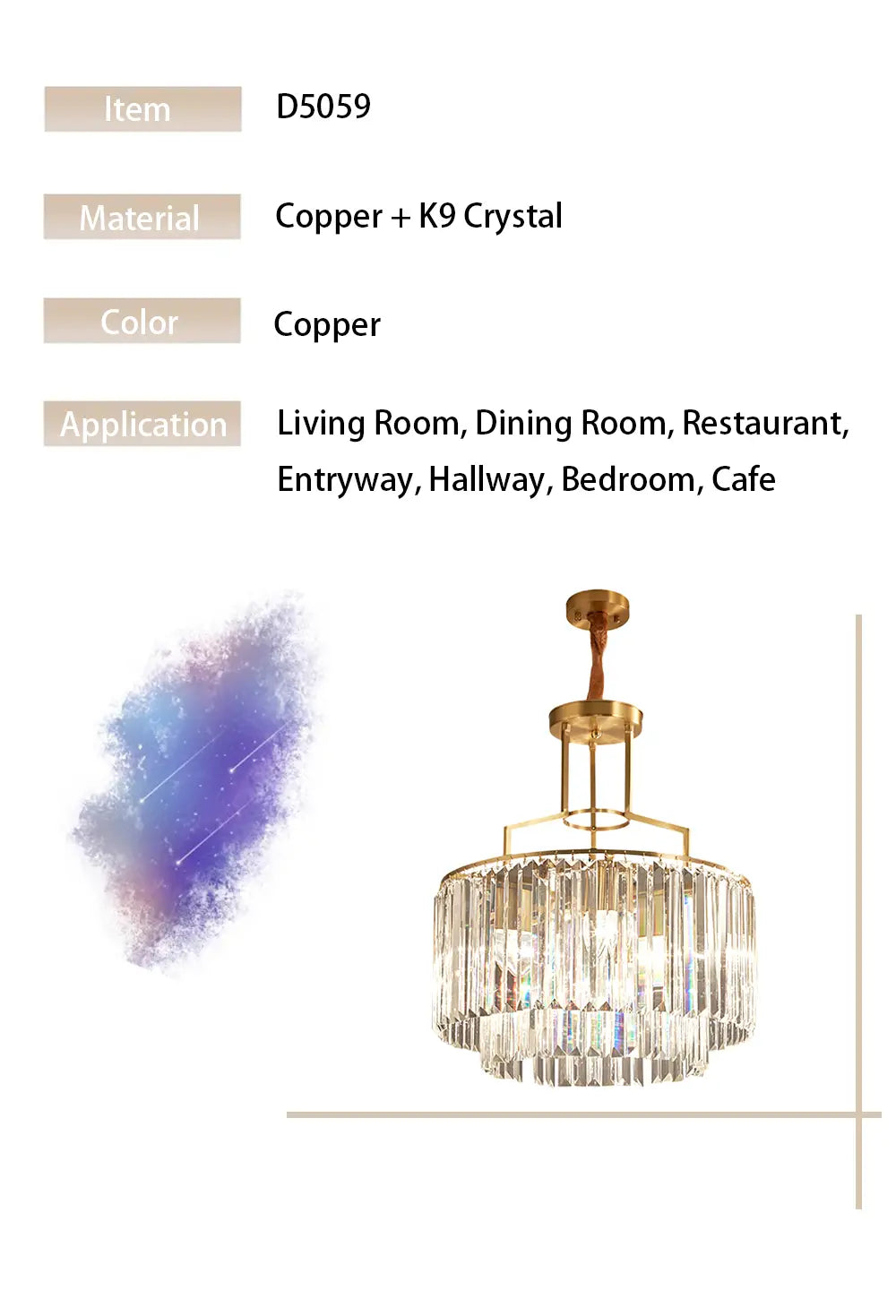 Copper Crystal Grandeur: Rectangular LED Crystal Chandeliers