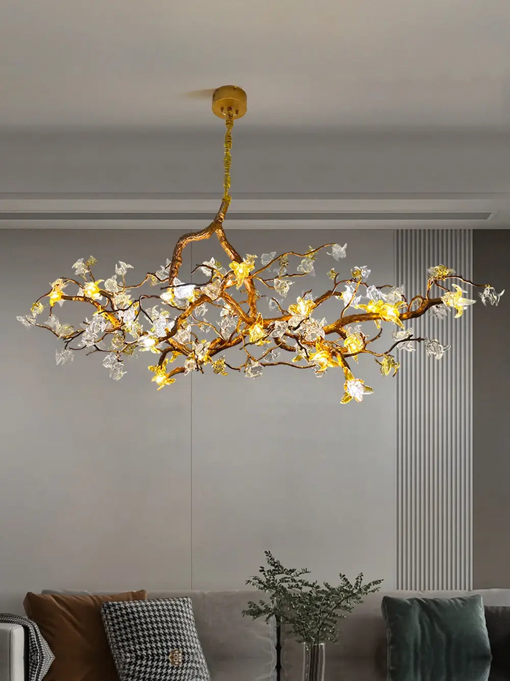 Gold Flower Chandelier - Luxury Copper Lamp with Art Glass -