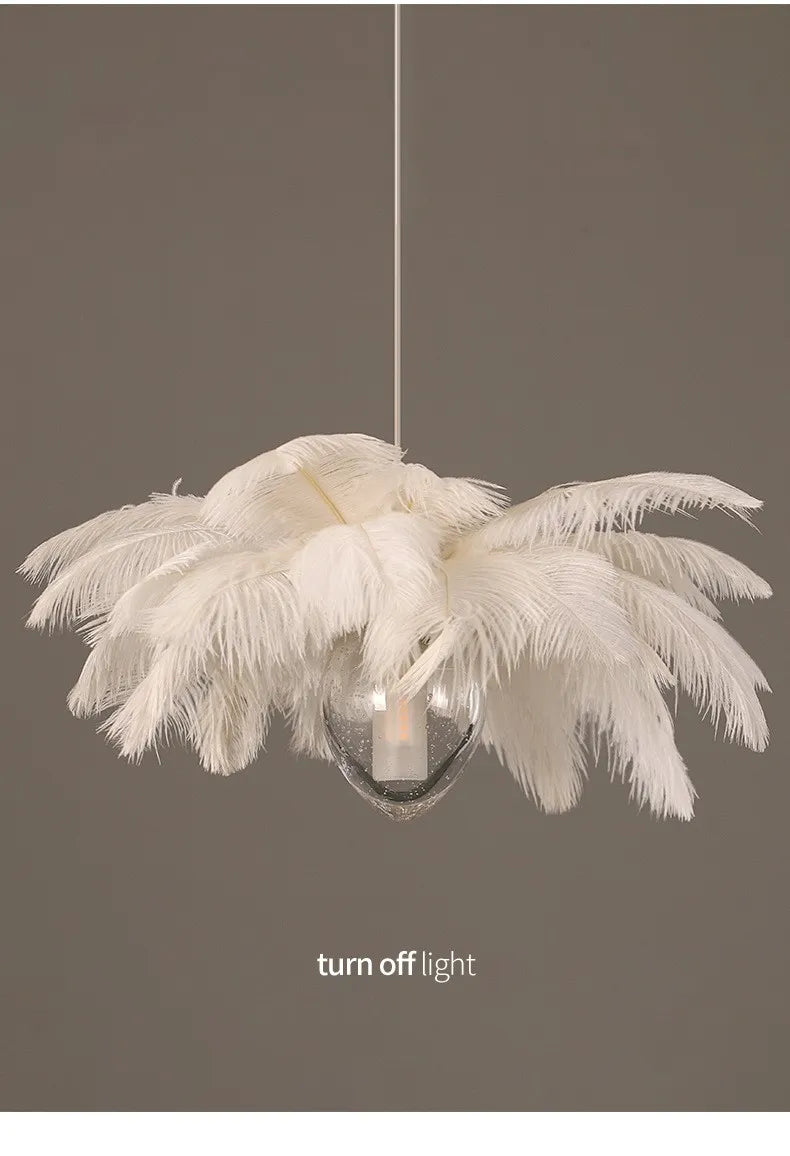 Ava Modern Ostrich Feather Chandelier - Elegant Glass