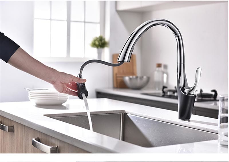 Pull Out Kitchen Sink Faucet Deck Mounted Stream Sprayer