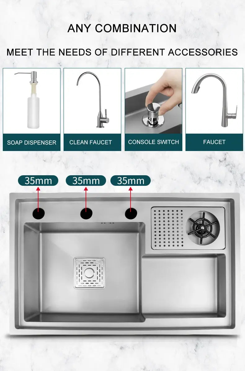 Grey Drop In Kitchen Sink Workstation Undermount Single Bowl