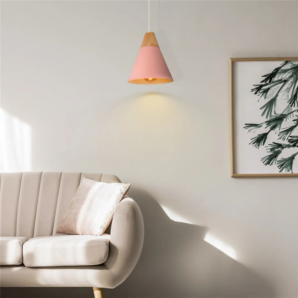 Nordic Modern E27 Wood Pendant Light Pink Pendant Lamp Shade