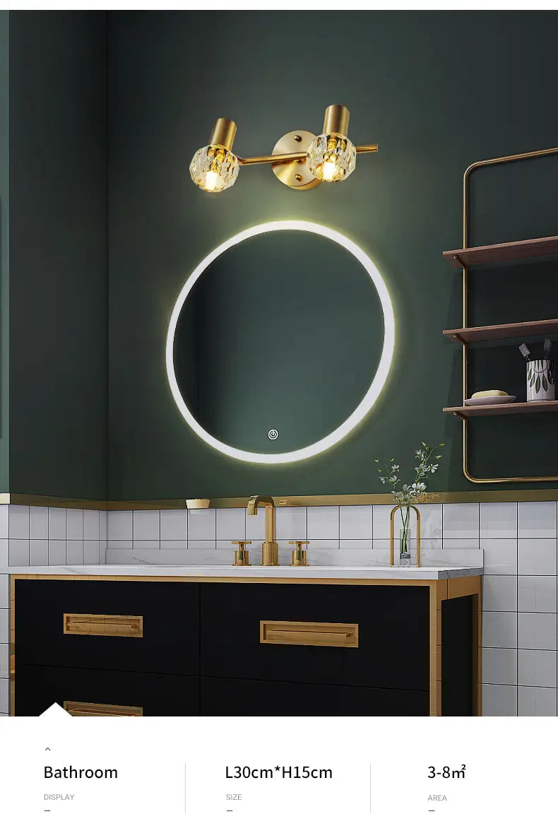 Modern Nordic Crystal Mirror Sconce Gold Luxury Simple