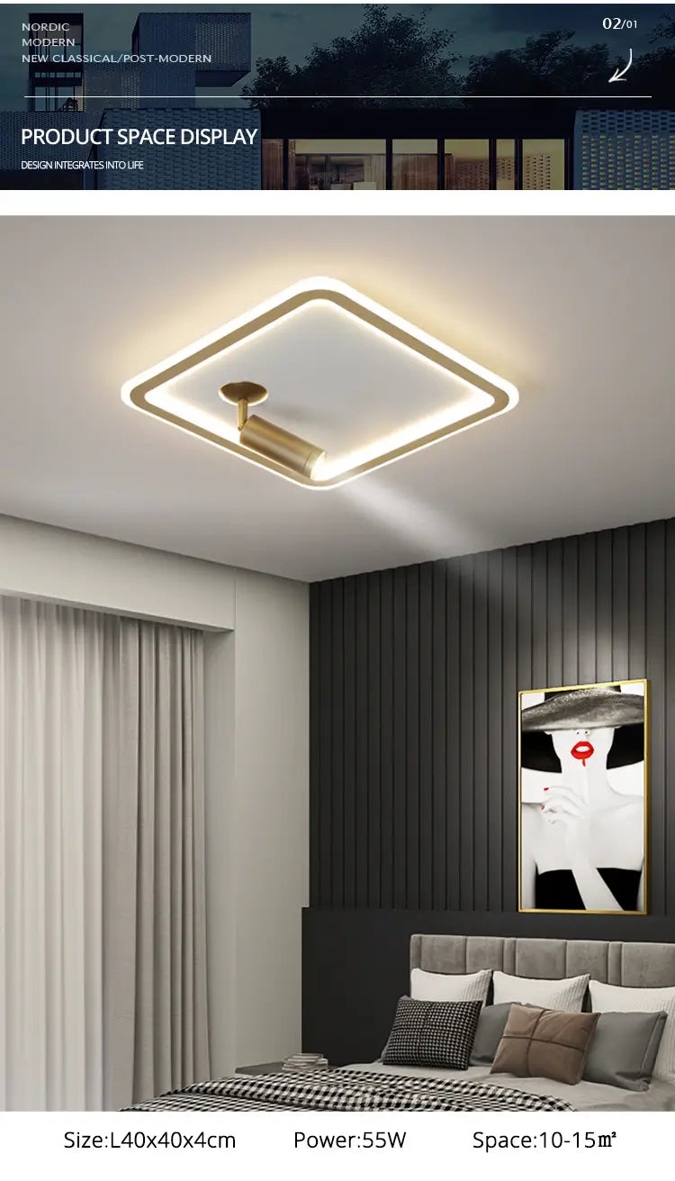 Modern square Led Chandelier With spotlights For Bedroom