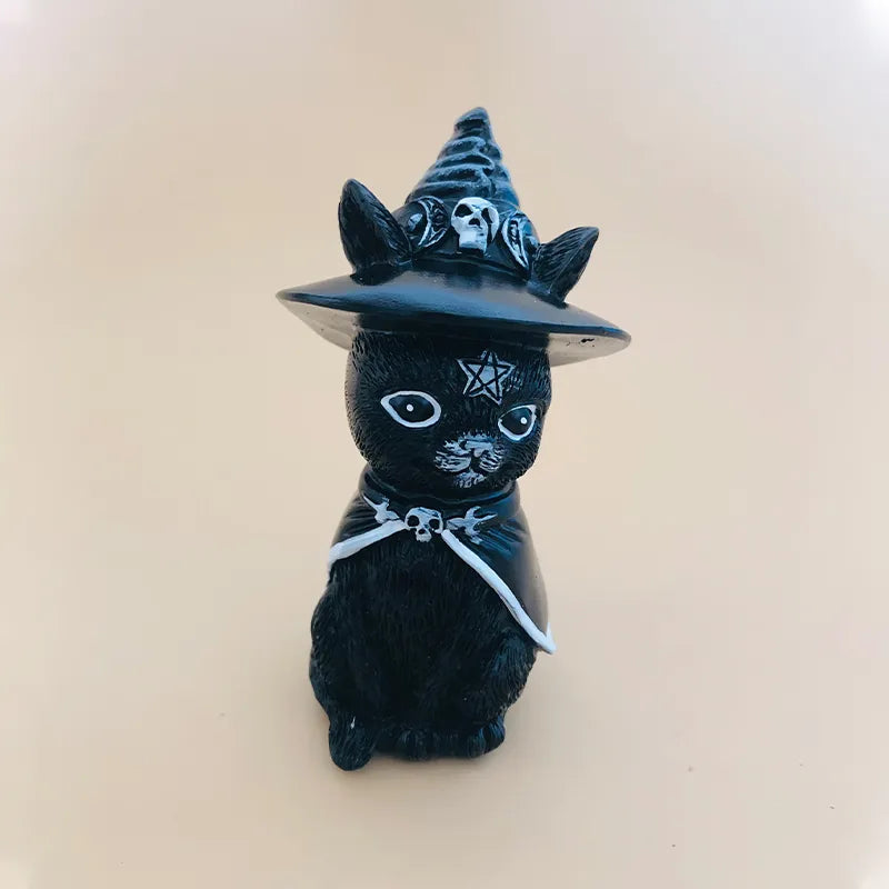 Garden Witch Cat Sculpture Gothic Kitten Decoration