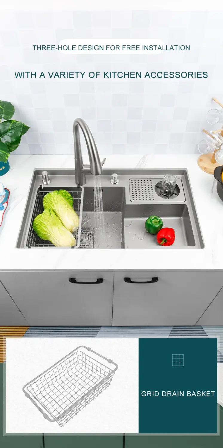 Grey Drop In Kitchen Sink Workstation Undermount Single Bowl