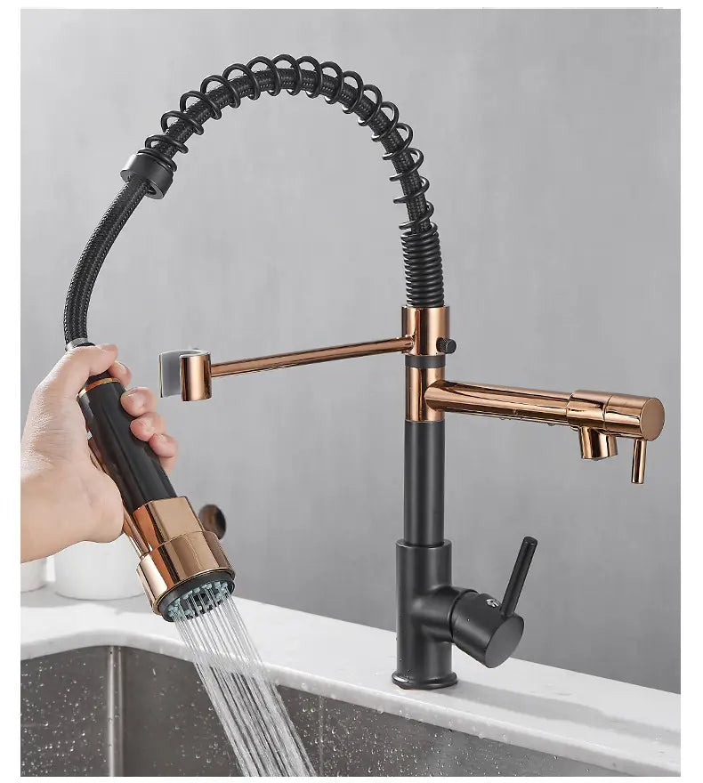 Pull Down Spring Kitchen Faucets Rose Gold Hot Cold Kitchen