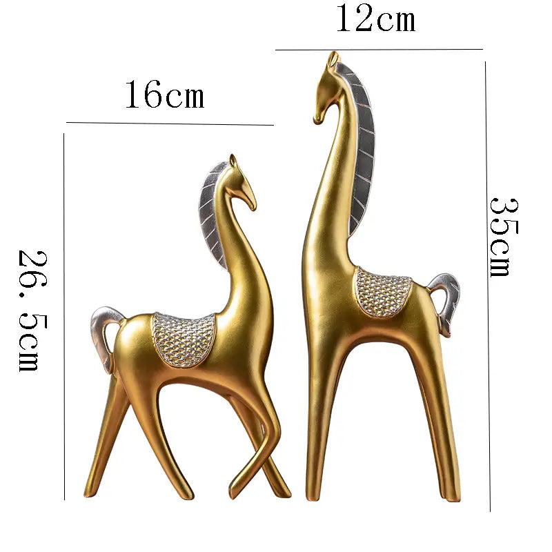 2 Piece - Luxury Golden Horse and ELK Figurines: Resin