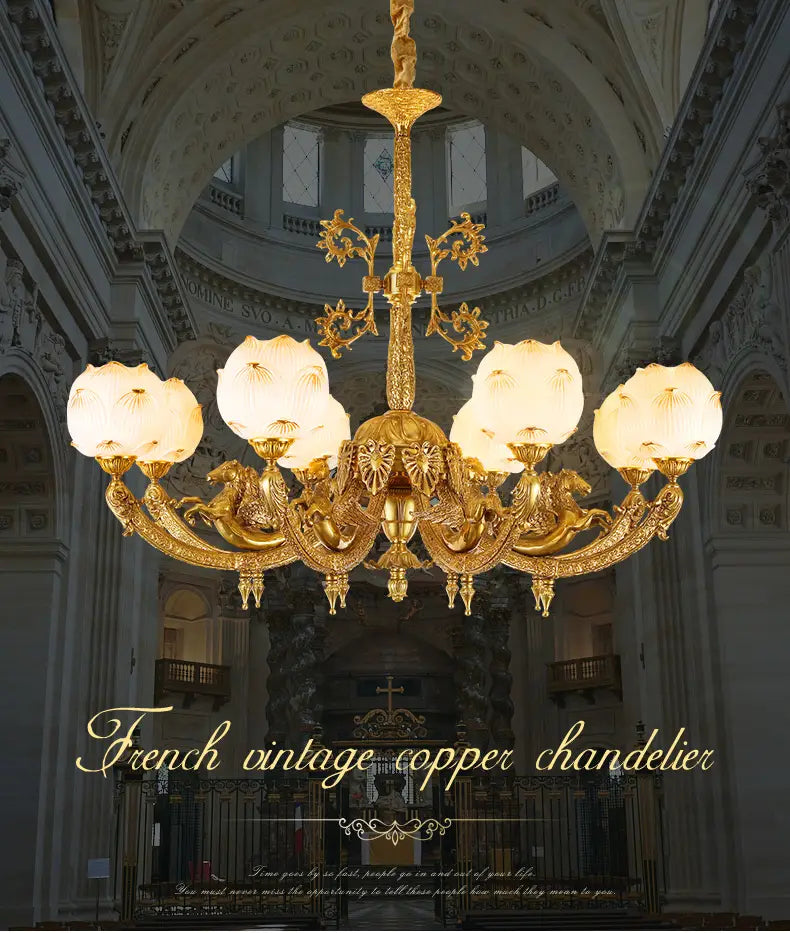French Full Copper Chandelier Vintage Luxury Hotel Hall