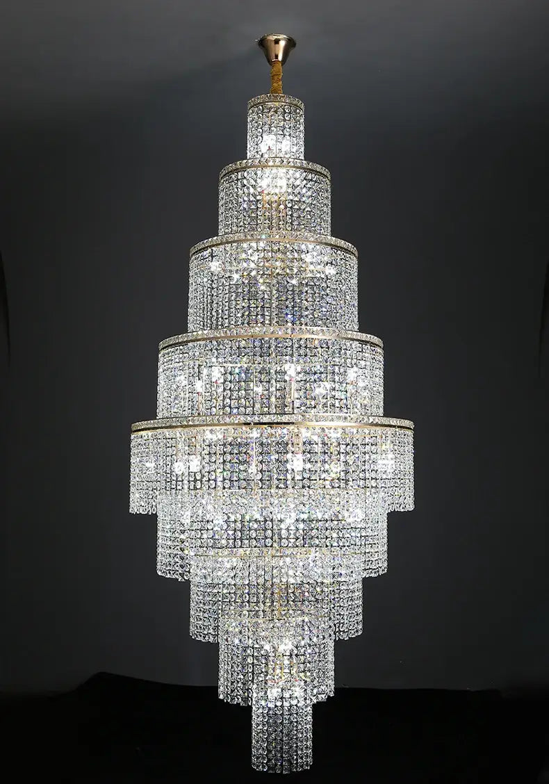 Opulent Large Golden Crystal Chandelier - Elevate Your High