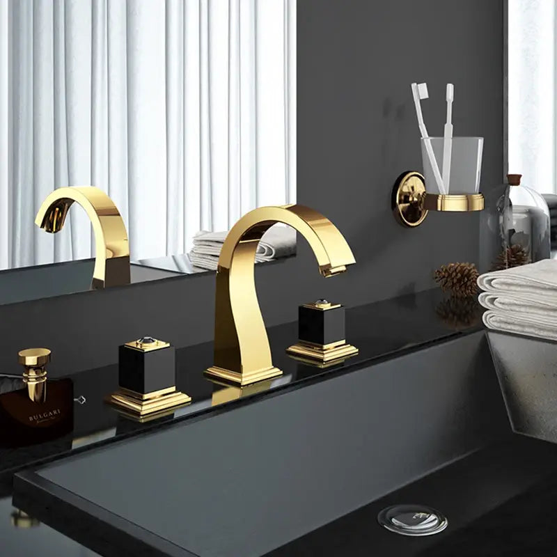 Bathtub Faucets 5 Pcs Spout Tub Sink Mixer Taps Gold Brass