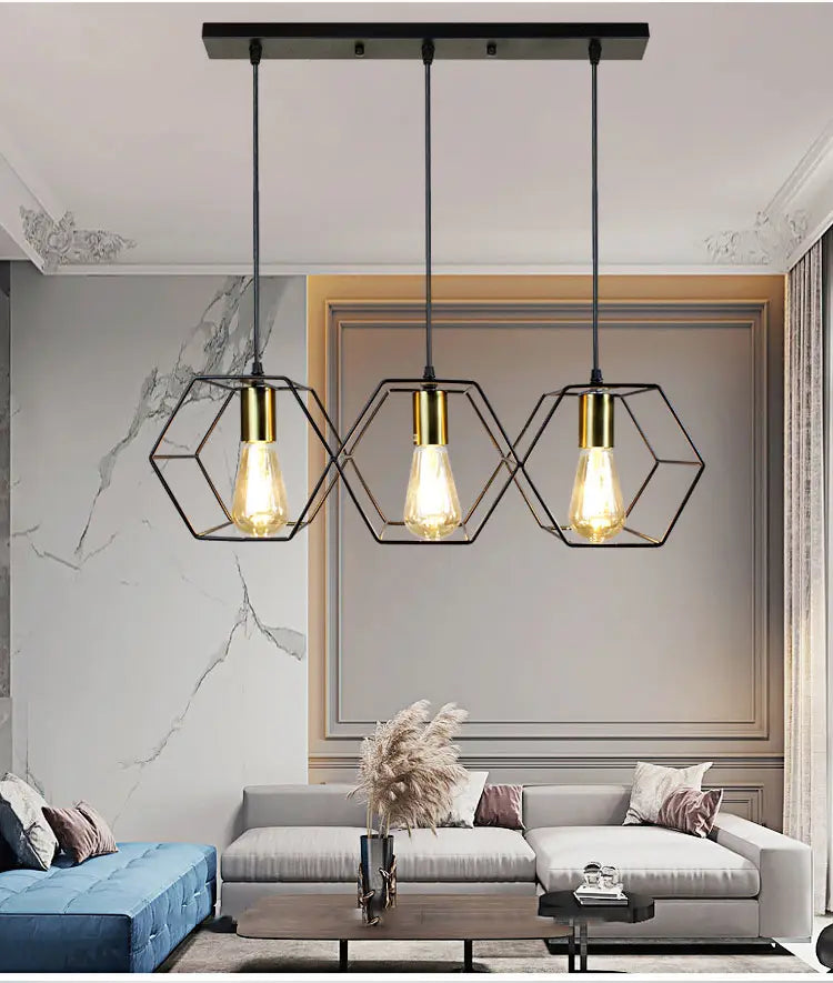 Modern Creative LED Chandelier Hanging Lamp Geometric Metal